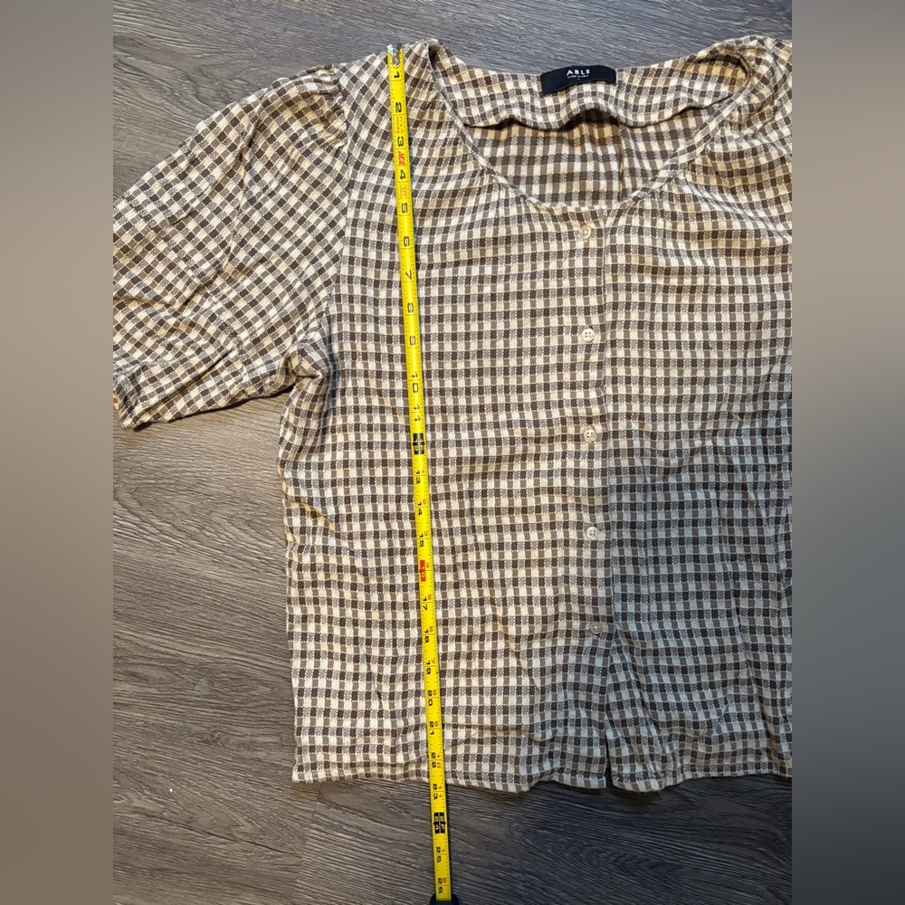 Flossie Button Down Top Able Checkered Short Slee… - image 6